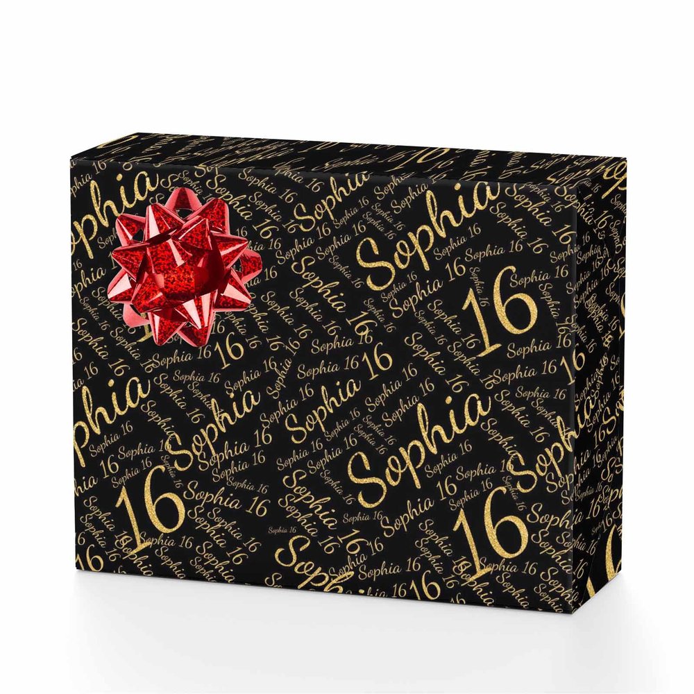 MyPupSocks Personalized Wrapping Paper Birthday Happy Birthday Birthday Wrapping Paper Rolls Boy Gold and Black Wrapping Paper Birthday Custom Gift Wrap Paper 1 Roll