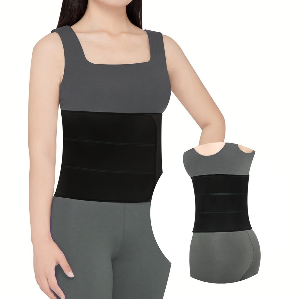 Abdominal Binder Post Surgery Compression Support | Stomach Wrap Belly Band for Hernia Tummy Tuck | Soft, Latex-free, Breathable - (60" - 75") 3 Panel - 9" Black