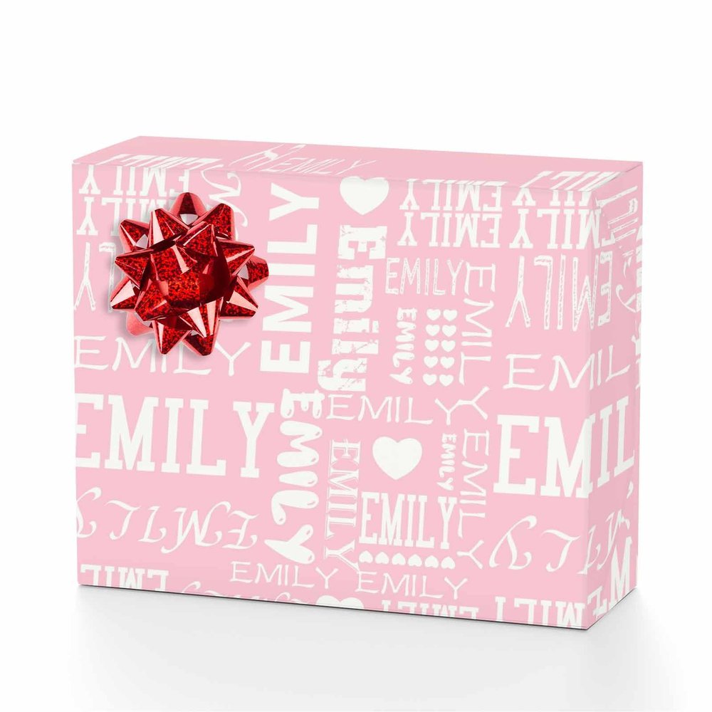 MyPupSocks Personalized Name Wrapping Paper Heart Anniversary Wrapping Paper Pink Customized Wrapping Paper Christmas Wrapping Paper 4 Rolls