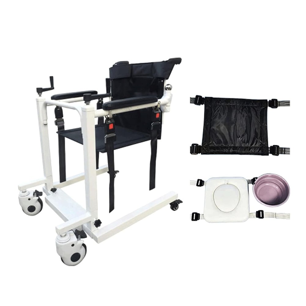 Patient Lift Wheelchair Patient Lift Wheelchair for Home Transfer Lift Steel Transport Wheelchair W/Soft Seat and Bedpan 360 Universal Wheel 130kg Patient Transfer Chair