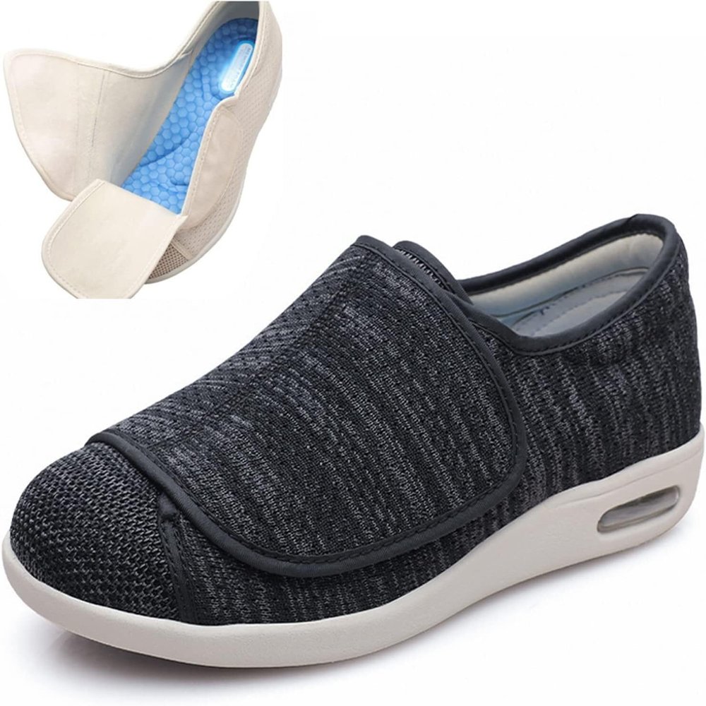 Extra Wide Diabetic Shoes Unisex Lightweight Walking Sneakers Easy Close Orthopedic Slippers Adjustable Slip On Shoes For Diabetic Edema Plantar Fasciitis Bunions Arthritis Swollen Feet ( Color : Blac