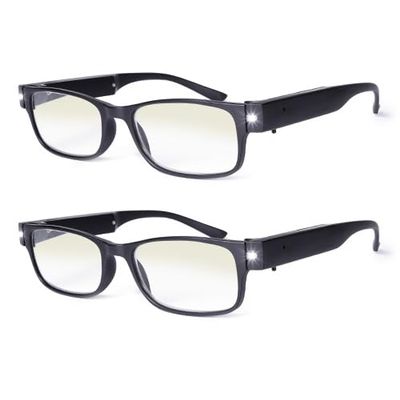 OKH 2 PCs Rechargeable Reading Glasses with Lights, Anti Blue Light Lens, Bright LED Light Up Reading Glasses, Readers for Men Women, +3.0