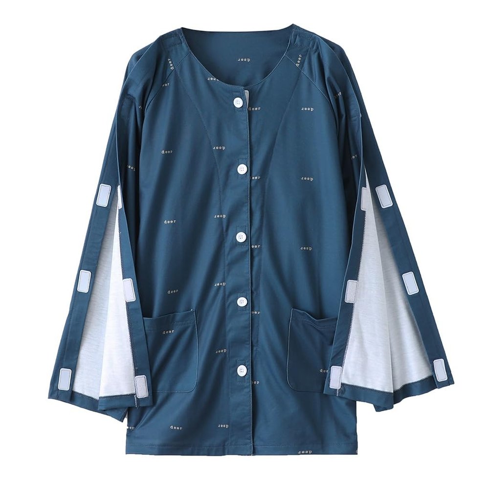 Men Post Surgery Adult Incontinence Tearaway Care Clothing Full Arm Opening Long Sleeve Breathable Shirt (Color : Style2, Size : XX-Large)