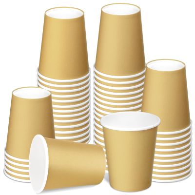BALDCC 50 Pack 8 Oz Disposable Paper Cups, Hot Coffee Cup, Beverage Cups, Drinking Cup for Offices, Party, Home, Travel, Thickened Paper Style (Khaki)