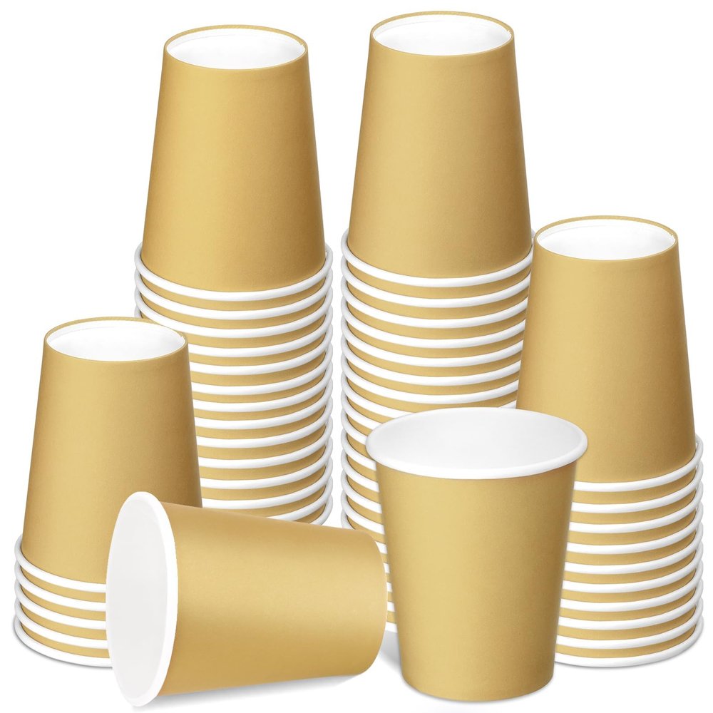 BALDCC 50 Pack 8 Oz Disposable Paper Cups, Hot Coffee Cup, Beverage Cups, Drinking Cup for Offices, Party, Home, Travel, Thickened Paper Style (Khaki)