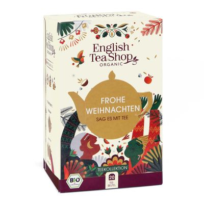 English Tea Shop - Tea Gift Merry Christmas Personalised with Folding Card, Secret Santa Gift, Organic, 20 Tea Bags, 5 Varieties