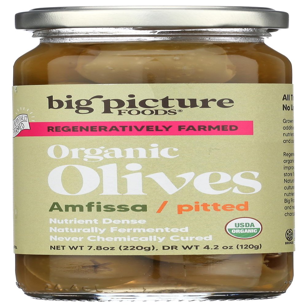 Big Picture Foods, Olives Amfissa Pitted Organic, 7.8 Ounce