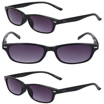 Mass Vision 'The Intellect' 3 Pair of Unisex Full Lens Reading Sunglasses with Spring Hinges (no bifocal) (Black/Black, 1.25)