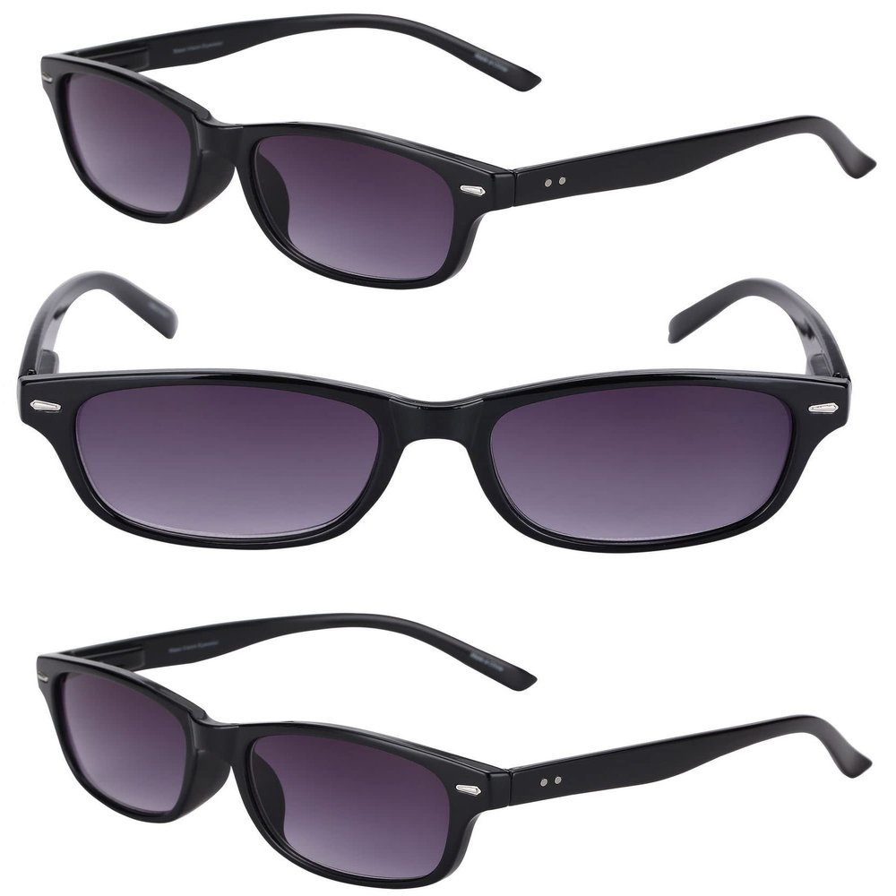 Mass Vision 'The Intellect' 3 Pair of Unisex Full Lens Reading Sunglasses with Spring Hinges (no bifocal) (Black/Black, 1.25)