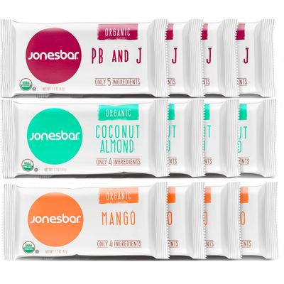JONESBAR Organic Plant Based Protein Bars | Fruit Lovers Pack | Fruit & Nut Bar, Kosher, Gluten Free, Breakfast Bars, School Snacks, Vegan Snack & Healthy Snacks for Adults and Kids (Pack of 12)