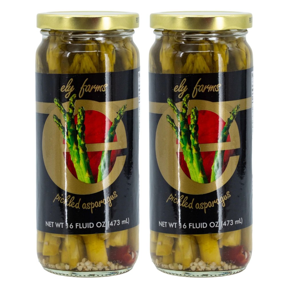 Ely Farms Pickled Asparagus - Unique and Irresistible Taste - Crunchy Spears with a Garlic and Dill Flavor - Made with a Family Recipe - 16 oz Jar - 2-Pack
