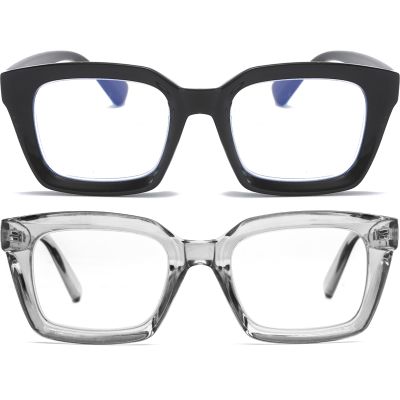 REAVEE 2 Pack Oprah Style Oversized Reading Glasses for Women Men Blue Light Blocking, Ladies Stylish Retro Square Large Computer Readers (Black/Grey 1.25x)