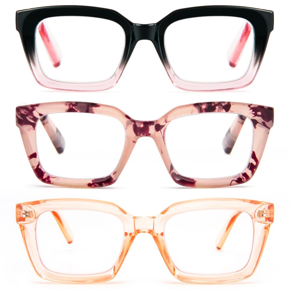 REAVEE 3 Pack Oprah Style Oversized Reading Glasses for Women Men Blue Light Blocking, Ladies Stylish RetroSquare Large Computer Readers (Pink Leopard/Black Pink/Tea 2.25x)
