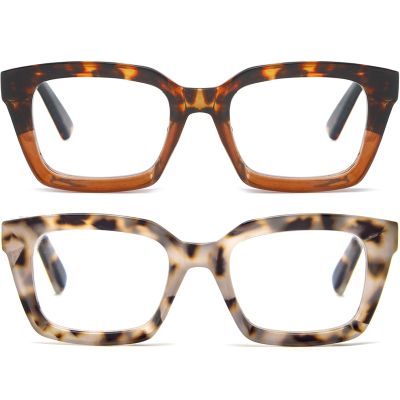 REAVEE 2 Pack Oprah Style Oversized Reading Glasses for Women Men Blue Light Blocking, Ladies Stylish Retro Square Large Computer Readers (Leopard/Tea Leopard 3.5x)