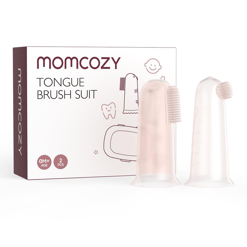 Momcozy Silicone Finger Toothbrush for Baby, Baby Finger Toothbrush for Training Teething, Infant Oral Cleaner, 2 Pcs Silicone Toothbrush