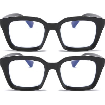 REAVEE 2 Pack Oprah Style Oversized Reading Glasses for Women Men Blue Light Blocking, Ladies Stylish Retro Square Large Computer Readers (Black/Black 1.5x)