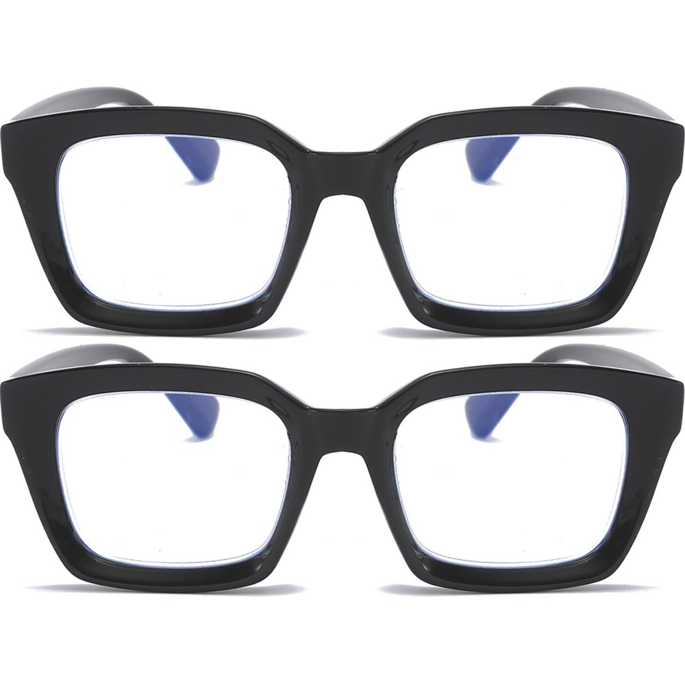 REAVEE 2 Pack Oprah Style Oversized Reading Glasses for Women Men Blue Light Blocking, Ladies Stylish Retro Square Large Computer Readers (Black/Black 1.5x)