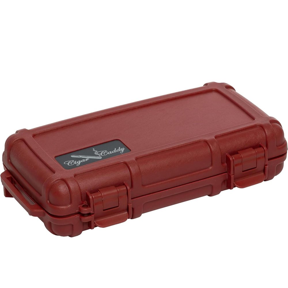 Cigar Caddy Red Travel Cigar Humidor Case with Airtight Seal | Portable Humidor Box Cigar Travel Kit | Waterproof, Crush-Proof Cigar Holder with Humidifier Disc, Holds 5 Churchill Cigars