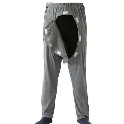 Mens' Post Surgery Tearaway Patient Pants Open Front and Back Crotch Incontinence Care for Elderly Bedridden (Color : Gray, Size : XX-Large)