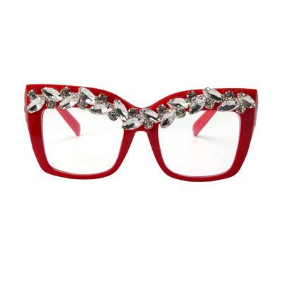 ICARA Sparkling Crystal Vintage Square Oversized Bling reading Glasses (red, 3, x)