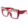 ICARA Sparkling Crystal Vintage Square Oversized Bling reading Glasses (red, 3, x) view 2