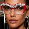 ICARA Sparkling Crystal Vintage Square Oversized Bling reading Glasses (red, 3, x) view 3