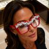 ICARA Sparkling Crystal Vintage Square Oversized Bling reading Glasses (red, 3, x) view 4