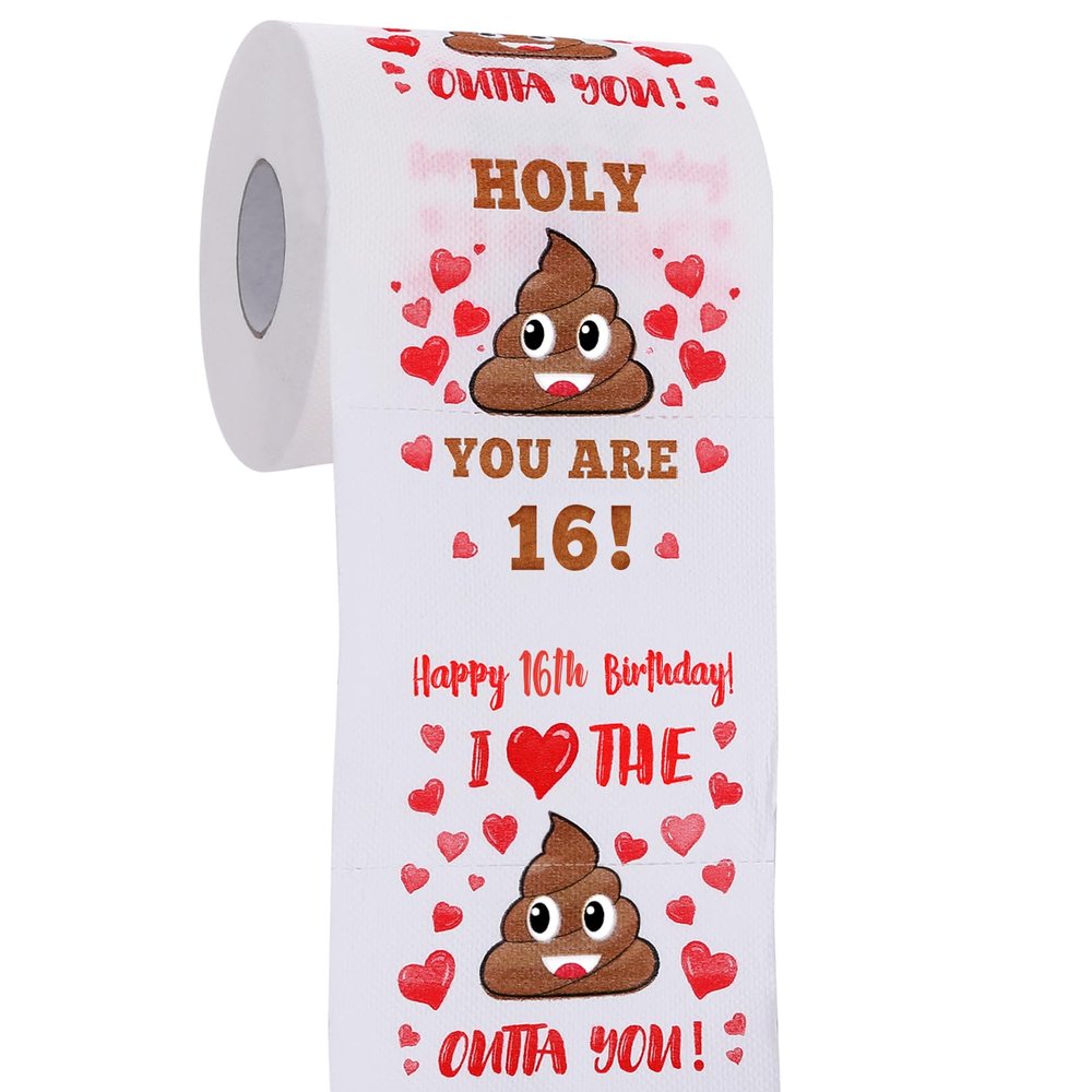 16th Birthday Gifts for Boy or Girl - Happy Prank Toilet Paper - 16th Birthday Decorations, Party Supplies Favors - Funny Gag & Novelty Bday Present for Him, Her, Friends- Sweet 16 Year Old Gift Ideas