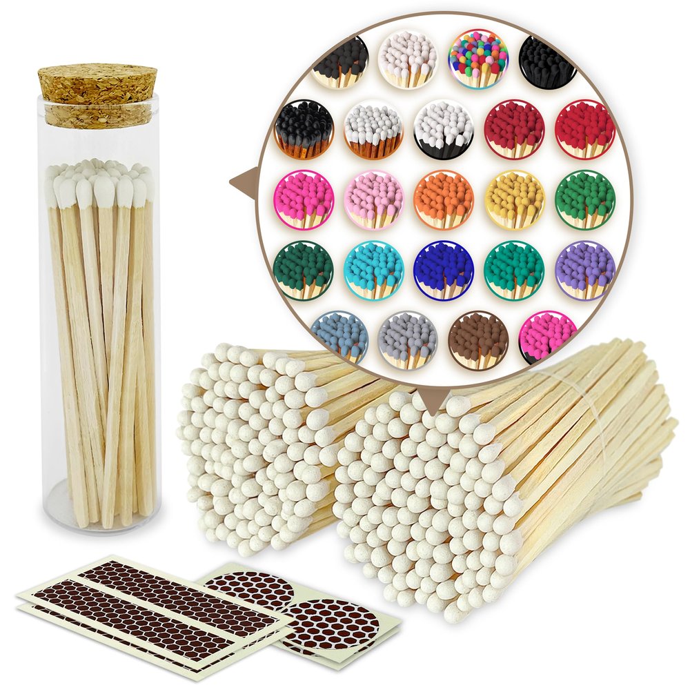 4 Matches in Colors of Your Choice in a Refillable Chic Jar - Striker Strikers Included | 200 Quality Artisan Matchsticks | Festive & Colorful in Your Home or as a Holiday Gift by Thankful Greetings