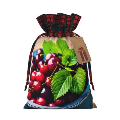 SSIMOO Bucket With Full Of Cherries Exquisite Drawstring Christmas Gift Bags,Reusable,For Exceptional Gifting Experiences