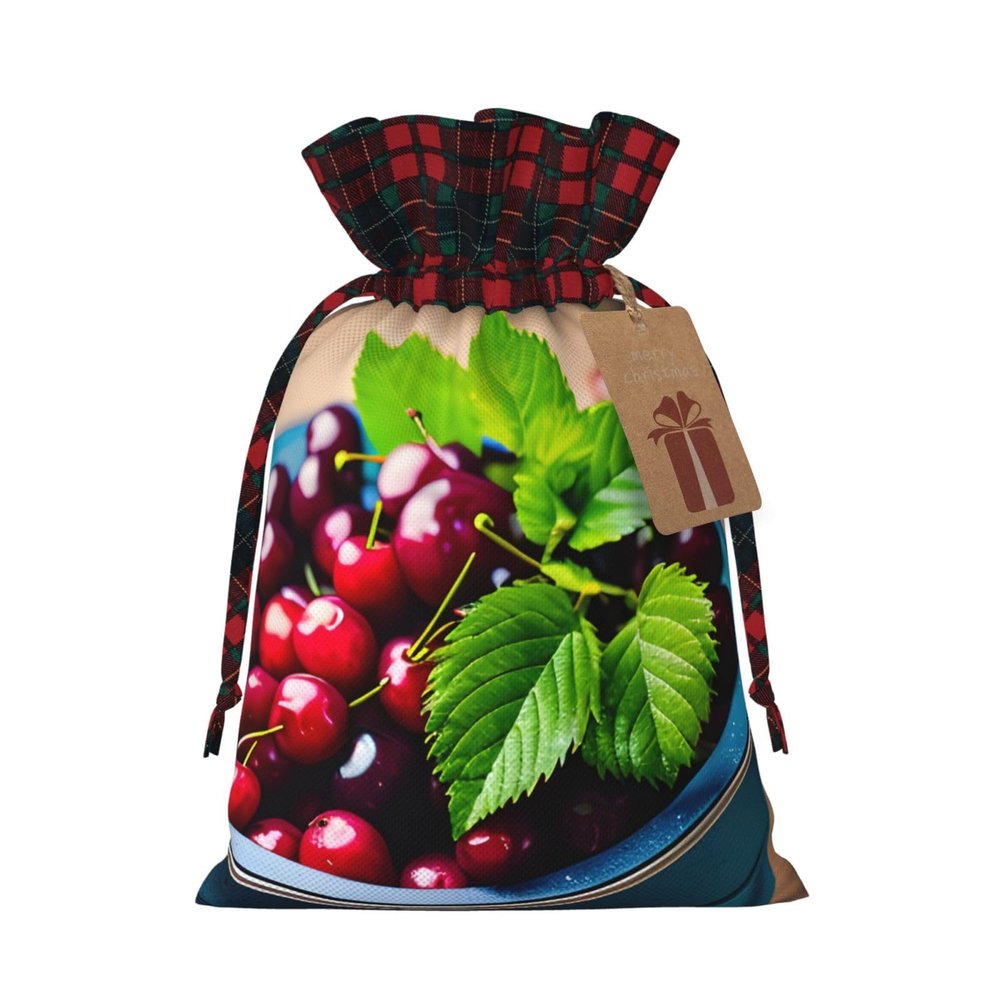 SSIMOO Bucket With Full Of Cherries Exquisite Drawstring Christmas Gift Bags,Reusable,For Exceptional Gifting Experiences