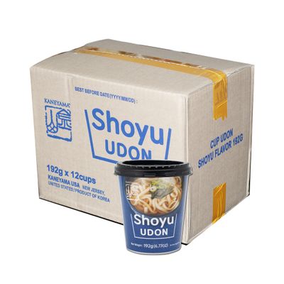 Kaneyama  Noodle Soup Cup, Japanese-Style Udon, Shoyu-Kimchi-Spicy Flavor, Instant & Microwavable Chewy Fresh Noodles, Restaurant Grade Delicious Taste, 6.77 Oz (Pack of 12) (Shoyu)