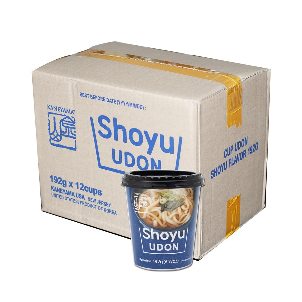Kaneyama  Noodle Soup Cup, Japanese-Style Udon, Shoyu-Kimchi-Spicy Flavor, Instant & Microwavable Chewy Fresh Noodles, Restaurant Grade Delicious Taste, 6.77 Oz (Pack of 12) (Shoyu)