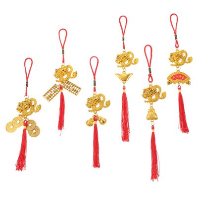 BESTOYARD 6pcs Decor New Year Ornaments Zodiac Dragon Pendant Bonsai Hanging Dragon New Year Pendants Tree Hanging Dragon Chinese Small Dragon Bonsai Pendant Card Installed Plastic China