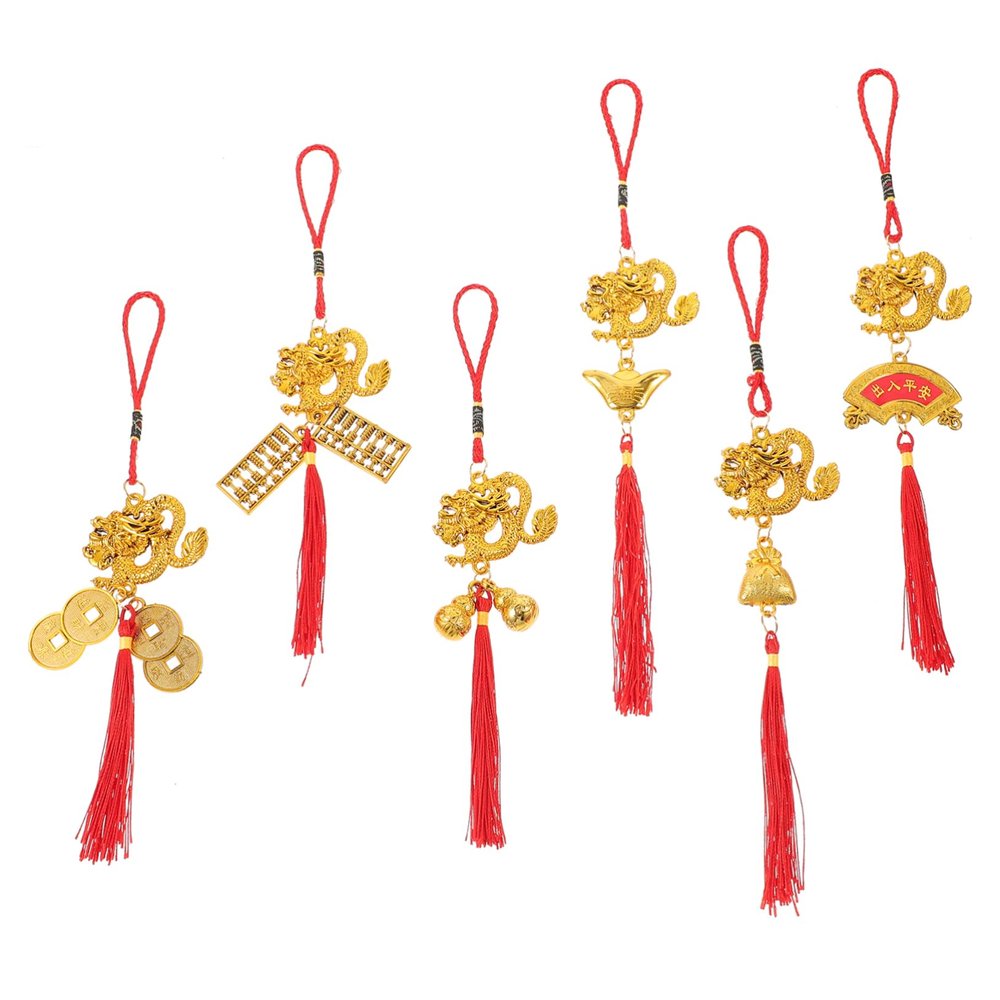 BESTOYARD 6pcs Decor New Year Ornaments Zodiac Dragon Pendant Bonsai Hanging Dragon New Year Pendants Tree Hanging Dragon Chinese Small Dragon Bonsai Pendant Card Installed Plastic China