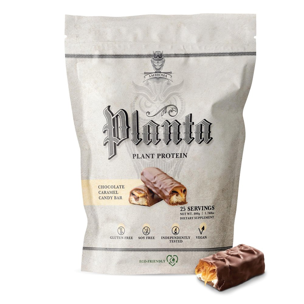 Ambrosia Planta - Plant-Based Protein Powder 20g | Dairy Free Vegan Protein Powder with BCAA Amino Acids | Keto-Friendly, No Added Sugar | 25 Servings | Candy Bar