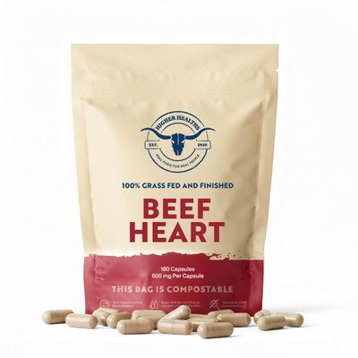 100% Beef Heart Supplement - 180 Count, Freeze Dried, Grass Fed Beef Organs Supplement for Women & Men with Omega-3S & CoQ10 - Non-GMO, No Fillers & No Additives - Real Food Sourced & Made in USA