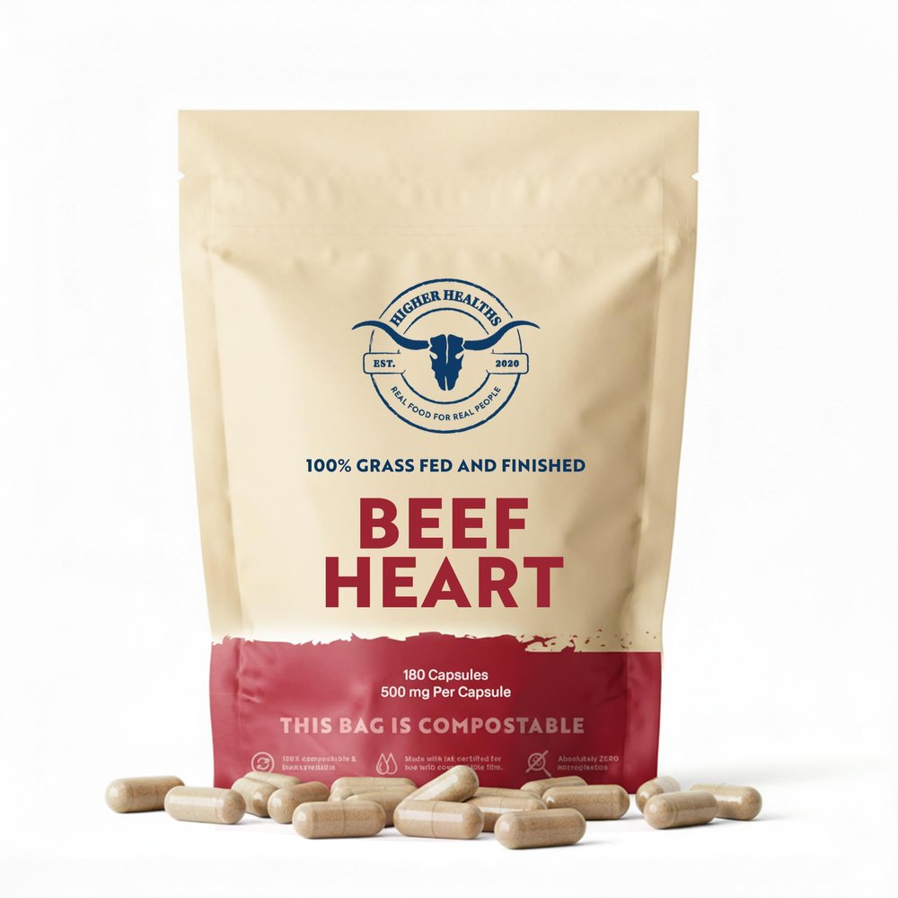 100% Beef Heart Supplement - 180 Count, Freeze Dried, Grass Fed Beef Organs Supplement for Women & Men with Omega-3S & CoQ10 - Non-GMO, No Fillers & No Additives - Real Food Sourced & Made in USA