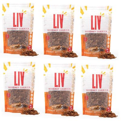 Liv Gourmet Peanut Butter Cacao Granola - 8oz (Pack of 6) | Healthy, Nutrient-Dense Snack, Breakfast Cereal | 1:1 Nut-to-Oat Ratio | Non-GMO, Low Sugar, Vegan | Organic Oats, No Artificial Ingredients, Lightly Sweetened, No Seed Oils, Women-Owned