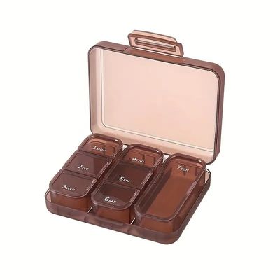 Portable Pill Box Moisture Proof Pocket Pill Organizer Dispenser Cute Compact Nice Tablet Box Travel Daily Pill Case Store Vitamins Medicines Fish Oil Pill Boxes with Compartments (Brown)