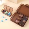 Portable Pill Box Moisture Proof Pocket Pill Organizer Dispenser Cute Compact Nice Tablet Box Travel Daily Pill Case Store Vitamins Medicines Fish Oil Pill Boxes with Compartments (Brown) view 4