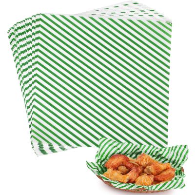 GeeRic Memorial Day Parchment Paper for Donuts 12 * 12 Inch, 100 Pcs Food Basket Liners for Sandwiches, Burgers,2026 Deli Food Wrapper Wax Paper Sheets Diagonal Stripe Clover Green