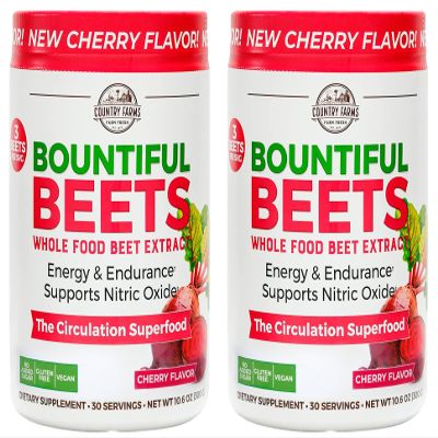 COUNTRY FARMS Bountiful Beets Powder, Wholefood Beet Extract Superfood, Natural Nitric Oxide Booster, Helps Support Healthy Circulation and Promote Energy, Natural Pump, Cherry Flavor, 60 Servings