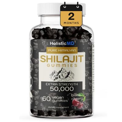 Shilajit Gummies for Men Women Pure Himalayian Extra Strenght 50,000 Resin for Metabolism Support Ashwagandha Siberian Chaga | 2 Months Supply Vegan Keto Friendly Cherry 60 Gummies