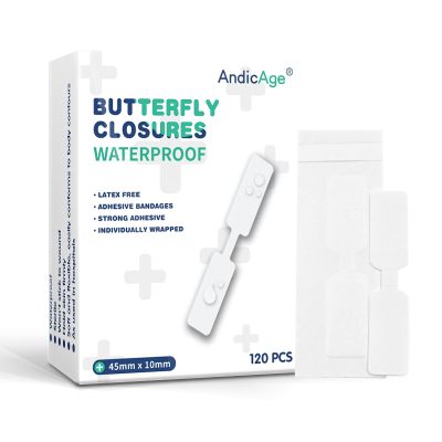 AndicAge 120PCS Butterfly Closure Strips Adhesive Wound Stitch Bandages with Non-Stick Pad for Skin Wounds
