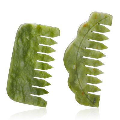 Geiserailie 2 Pcs Jade Combs Esthetician Supplies Massage Stone Hair Gua Sha Scraping Scalp Comb Facial Massage Tool Handheld Head Tools Head Caring Therapy Valentines for Women(Stylish Style)