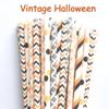 100 pcs Mixed Halloween Paper Straws Bulk, Black Orange Striped Polka Dot Chevron Damask Disposable Biodegradable Party Drinking Straws, Kids Cute Fun Cake Pop Sticks (Vintage Halloween) view 2