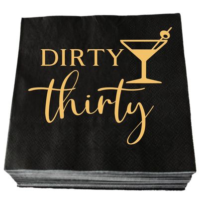 Dirty Thirty Cocktail Napkins Black and Gold Napkins for 30th Birthday Party Paper Napkins Funny 30 Years Old Birthday Celebration Decorations for Women Men 3-Ply