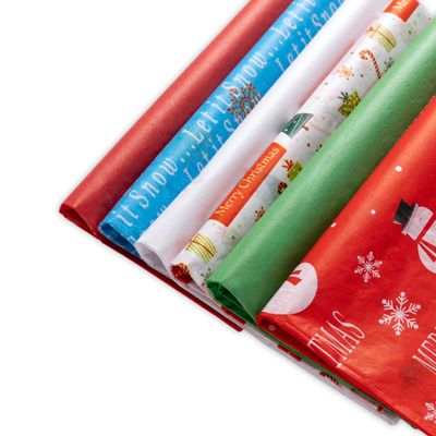50 Christmas Tissue Paper Sheets - 20x20 Inch, Red, White, Green & Printed Holiday Tissue Paper for Xmas Wrapping, Gift Bags & Crafts - Festive Colors