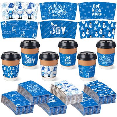 180 Pcs Christmas Coffee Tea Cup Sleeves Snow Merry Christmas Winter Disposable Paper Jacket Sleeves for 12 and 16 oz Cups Holiday Tea Cup Paper Jacket for Hot Chocolate Cocoa Cold Beverage(Fresh)